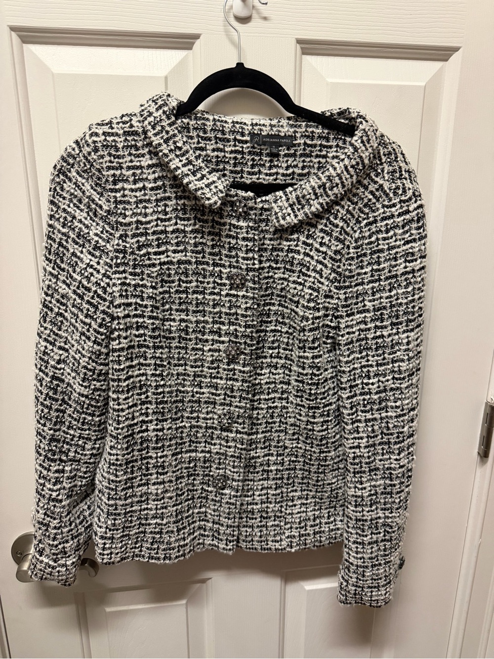 Adrianna Papell Black and White Tweed Peter Pan Collar Jacket